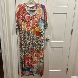Johnny Was Jersey Floral Patchwork Dress  - Size L